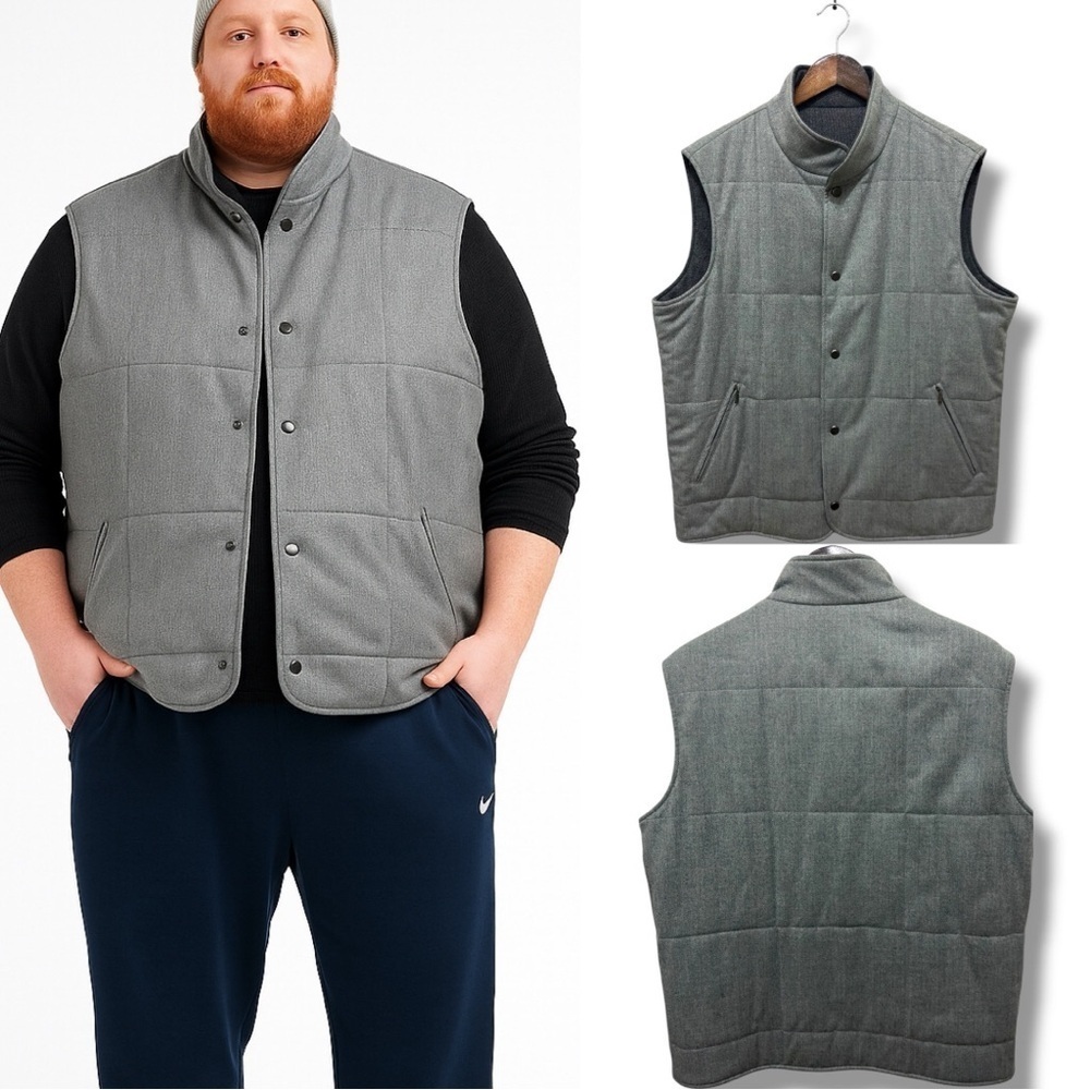 375 NWOT | Men’s Gray Quilted Thick Classic Fit Zip Vest (size L - estimated)